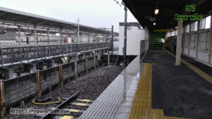 かつて事故があった新羽島駅の車止め